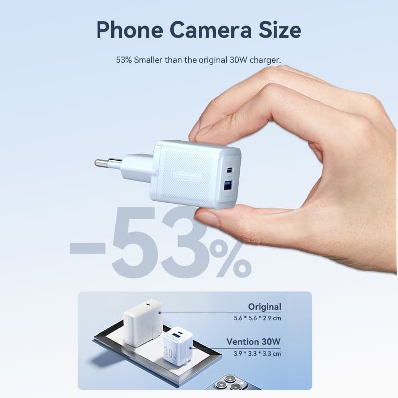 Cargador de Pared GaN Vention FEQL0-EU
1xUSB Tipo-C
1xUSB
30W