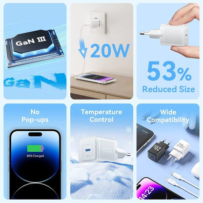 Cargador de Pared GaN Vention TZ-FEPB0-EU-02
1xUSB Tipo-C + Cable Lightning
20W