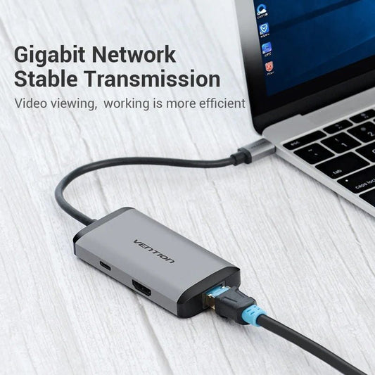 Docking USB Tipo-C Vention CNCHB
1xHDMI 4K
3xUSB
1xUSB Tipo-C PD
1xRJ45
Gris