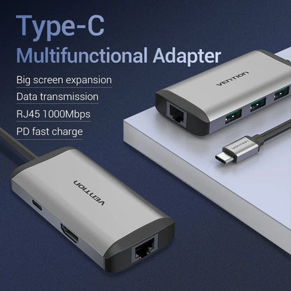 Docking USB Tipo-C Vention CNCHB
1xHDMI 4K
3xUSB
1xUSB Tipo-C PD
1xRJ45
Gris