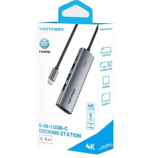 Docking USB Tipo-C Vention TGGHB
3xUSB
1xHDMI 4K
1xUSB Tipo-C PD