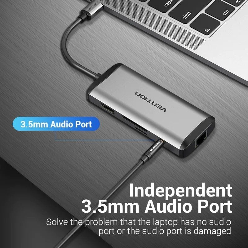 Docking USB Tipo-C Vention THAHB
1xHDMI 4K
3xUSB
1xUSB Tipo-C PD
1xRJ45
1xLector tarjetas
1xAudio
Gris