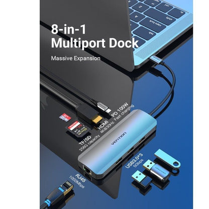 Docking USB Tipo-C Vention TOKHB
1xHDMI 4K
3xUSB
1xUSB Tipo-C PD
1xRJ45
1xLector Tarjetas SD y MicroSD
Gris