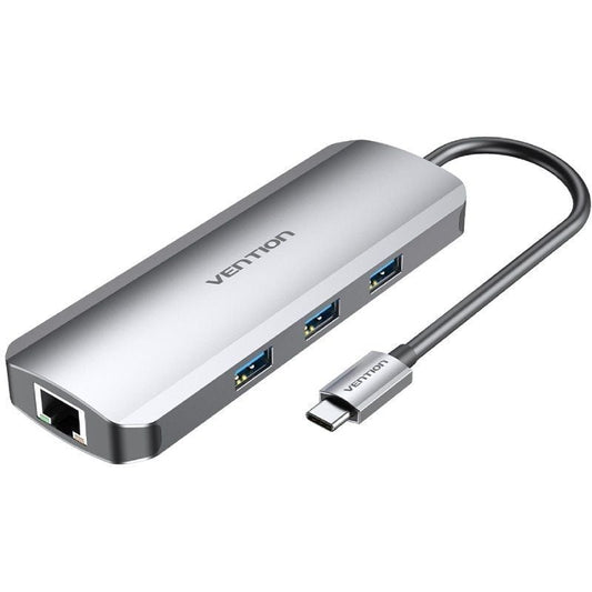 Docking USB Tipo-C Vention TOLHB
1xHDMI 4K
3xUSB
1xUSB Tipo-C PD
1xRJ45
1xLector Tarjetas SD
1x MicroSD
Jack 3.5
Gris
