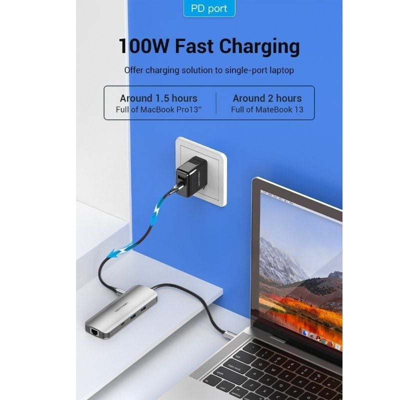 Docking USB Tipo-C Vention TOMHB
1xHDMI 4K
2xUSB
1xUSB Tipo-C
1xUSB Tipo-C PD
1xRJ45
1xLector Tarjetas SD y MicroSD
Jack 3.5
Gris