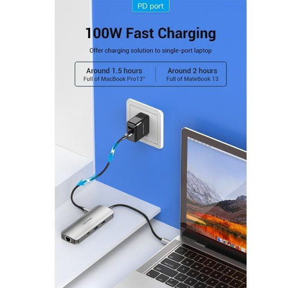 Docking USB Tipo-C Vention TOMHB
1xHDMI 4K
2xUSB
1xUSB Tipo-C
1xUSB Tipo-C PD
1xRJ45
1xLector Tarjetas SD y MicroSD
Jack 3.5
Gris