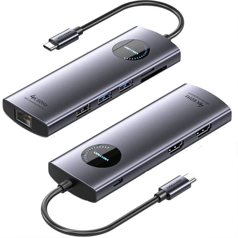 Docking USB Tipo-C Vention TQVHB
2xHDMI 4K
3xUSB
1xRJ45
1xLector de Tarjetas
1xUSB Tipo-C PD
Gris