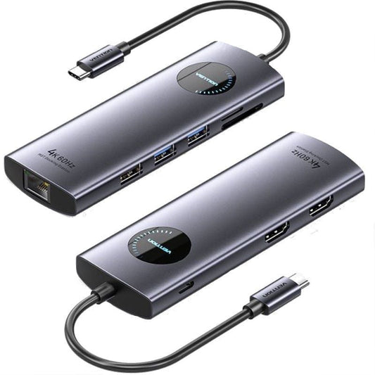 Docking USB Tipo-C Vention TQVHB
2xHDMI 4K
3xUSB
1xRJ45
1xLector de Tarjetas
1xUSB Tipo-C PD
Gris