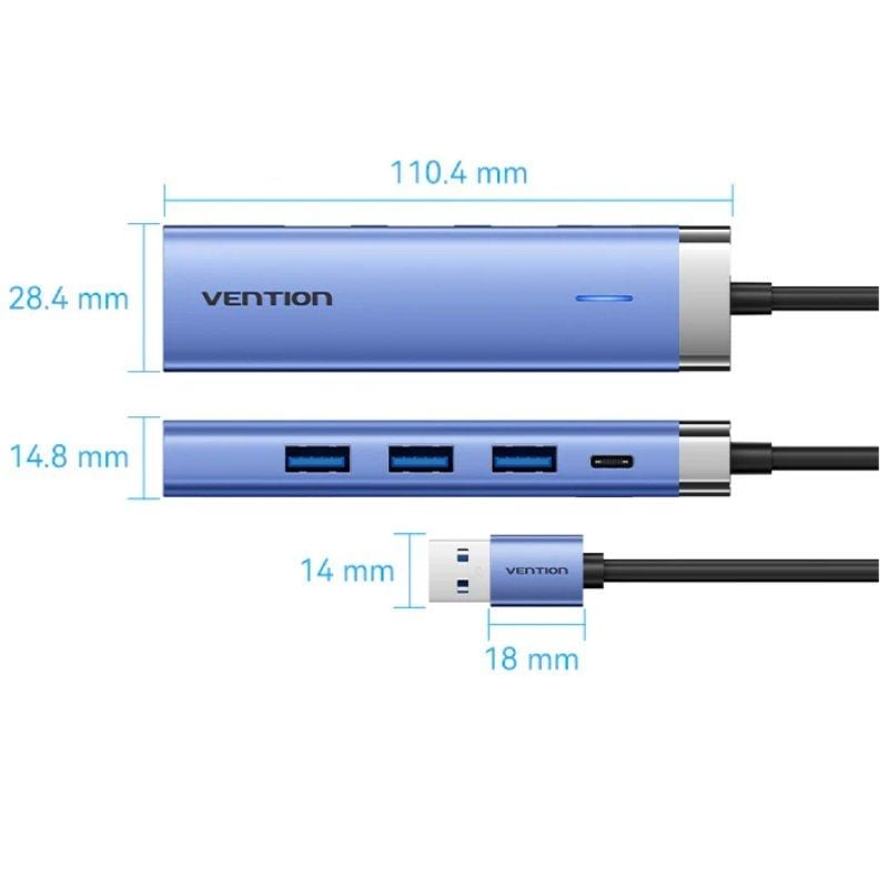 Hub USB 3.0 Vention TGFSB
3xUSB
1xRJ45
1xUSB Tipo-C PD
