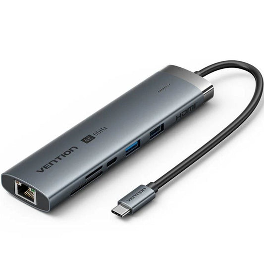Hub USB Tipo-C 3.2 Vention TGVHB
2xUSB
1xUSB Tipo-C PD
1xUSB Tipo-C
1xRJ45
1xLector de Tarjetas
1xJack 3.5mm
1xHDMI
Gris
