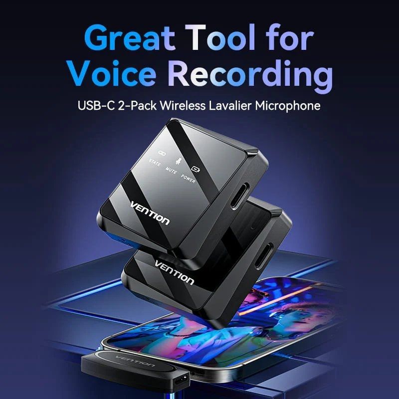 Micrófono Inalámbrico con Clip Vention NCBB0
USB Tipo-C
Incluye Receptor
2 unidades