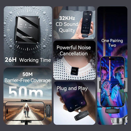 Micrófono Inalámbrico con Clip Vention NCBB0
USB Tipo-C
Incluye Receptor
2 unidades