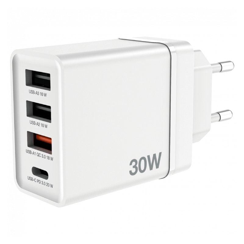 Cargador de Pared GaN Verbatim CHR-30EU2
1xUSB Tipo-C
3xUSB
30W