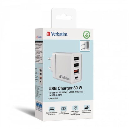 Cargador de Pared GaN Verbatim CHR-30EU2
1xUSB Tipo-C
3xUSB
30W