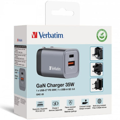Cargador de Pared Universal GaN para Viaje Verbatim GNC-35
1xUSB Tipo-C
1xUSB
35W