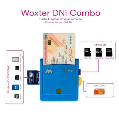 Lector de DNI y Tarjetas Woxter Combo PE26-146
Azul
USB 2.0
Azul