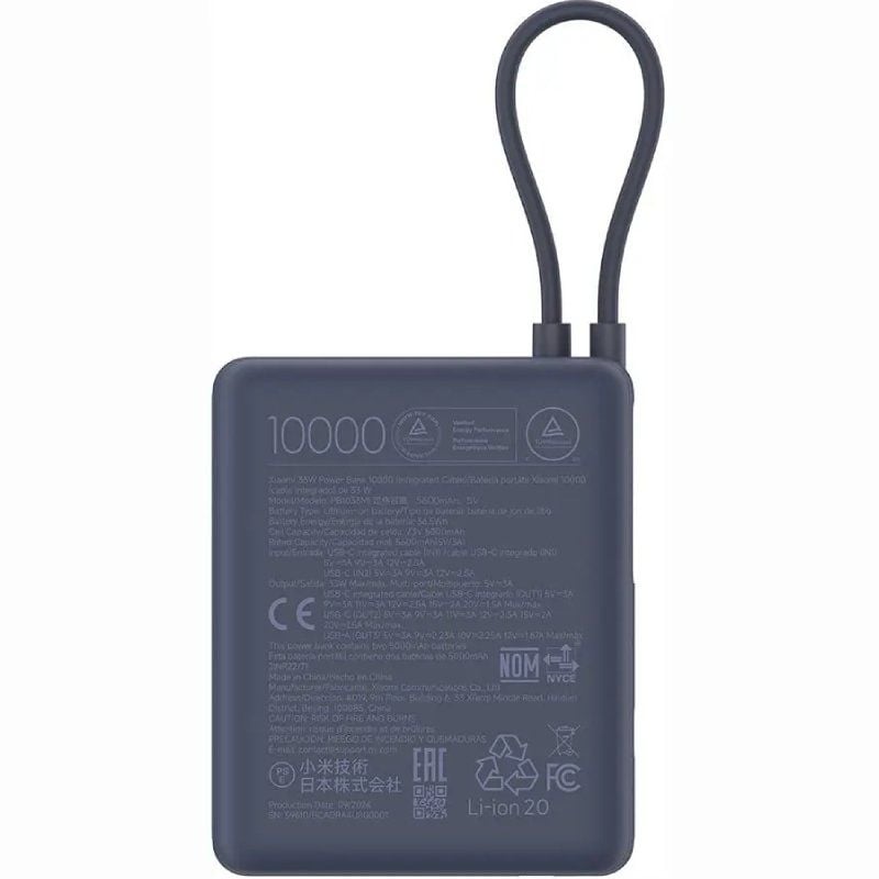 Powerbank 10000mAh Xiaomi 33W Power Bank Integrated Cable
33W
Azul